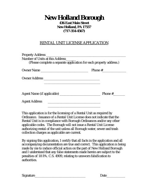 First page of the Rental Unit License Application