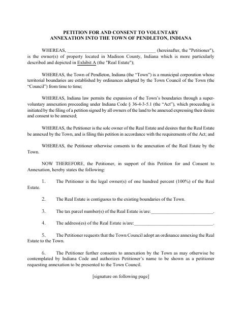 First page of the Petition for and Consent to Voluntary Annexation