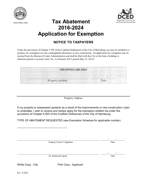 First page of the Tax Abatement Application