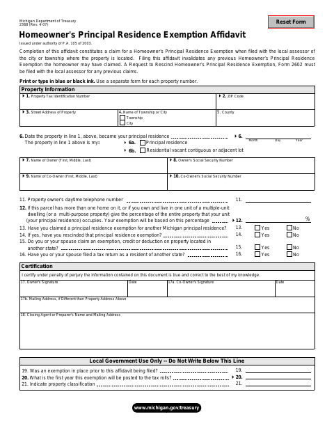 First page of the Homeowner’s Principal Residence Exemption Affidavit