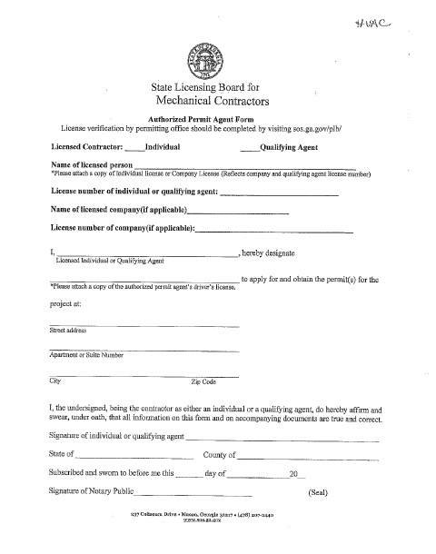 First page of the Authorized Permit Agent Form