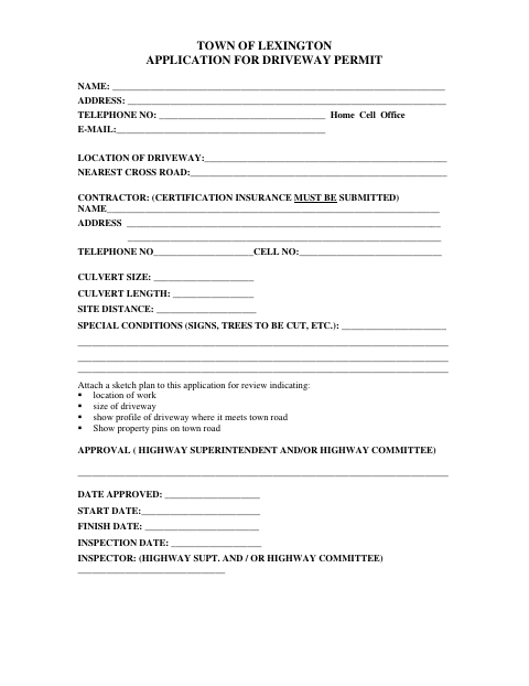 First page of the Application for Driveway Permit