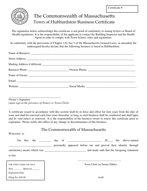 First page of the Business Certificate
