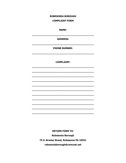 First page of the Complaint Form