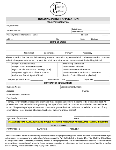 First page of the Building Permit Application