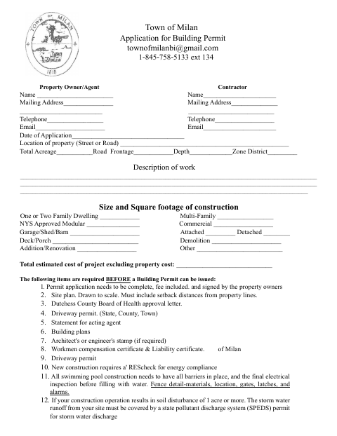 First page of the Application for Building Permit
