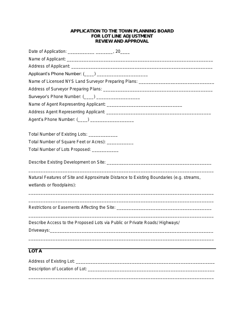 First page of the Lot Line Adjustment Application