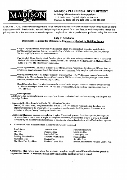 First page of the Industrial Building Permit Application