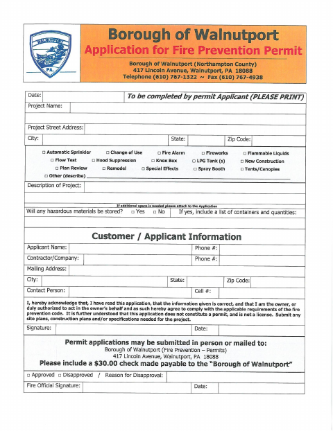 First page of the Fire Prevention Permit