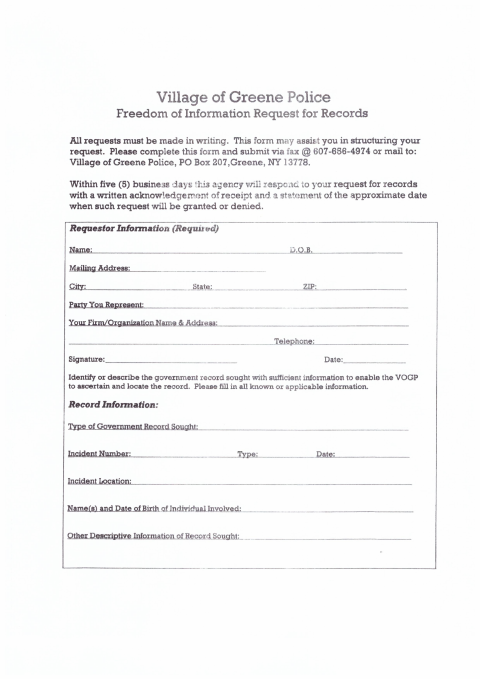 First page of the Police FOIL Records Request