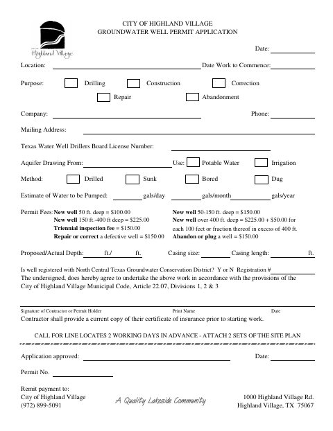 First page of the Groundwater Well Permit Application