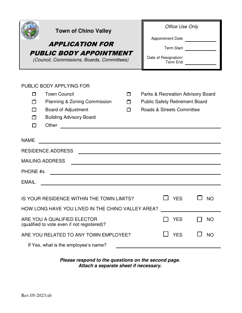 First page of the Application for Public Body Appointment