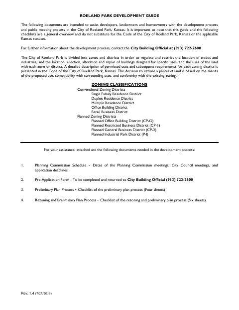 First page of the Development Plan Forms