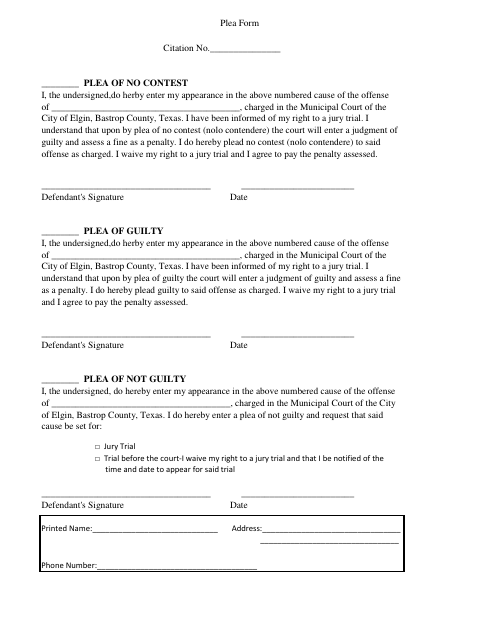 First page of the Plea Form