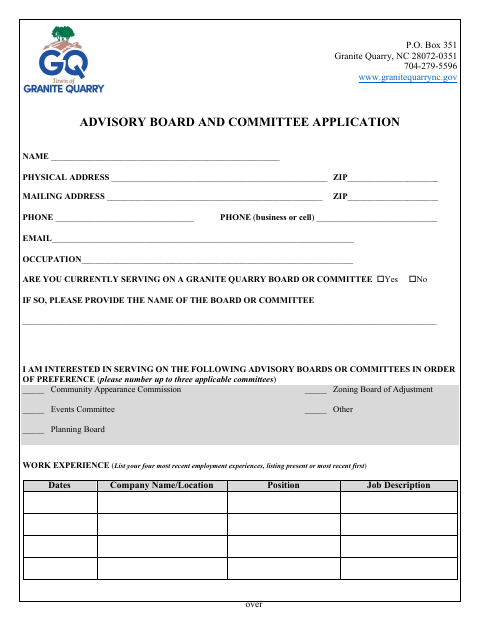 First page of the Advisory Board and Committee Application