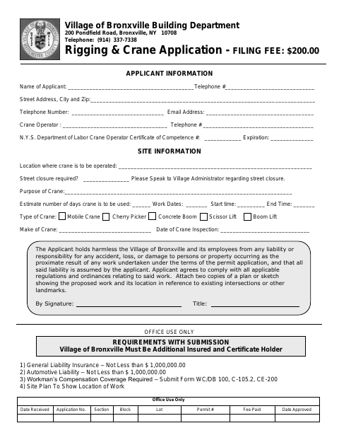 First page of the Rigging & Crane Application