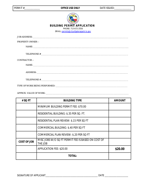 First page of the Building Permit Application