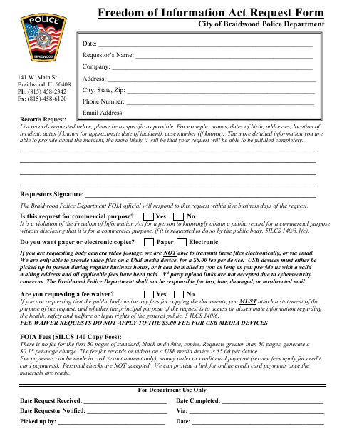 First page of the Freedom of Information Act Request Form