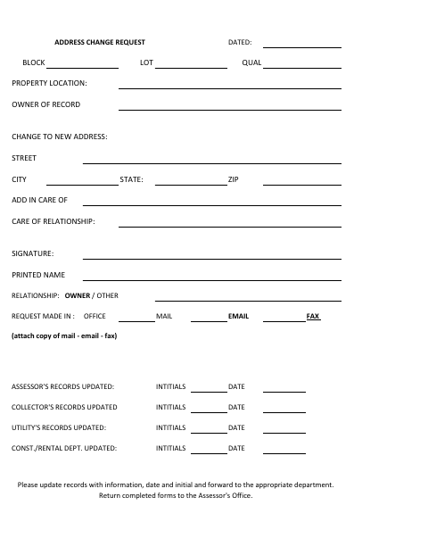 First page of the Address Change Request