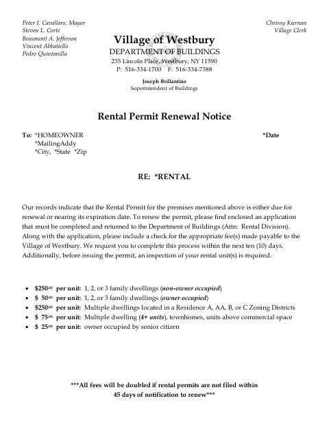 First page of the Rental Permit Application and Renewal Packet