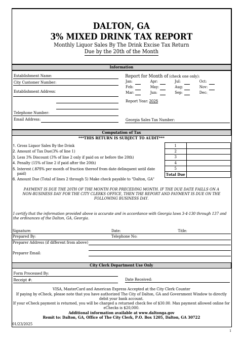 First page of the Mixed Drink Tax Report