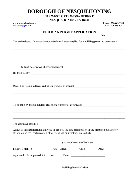 First page of the Building Permit Application