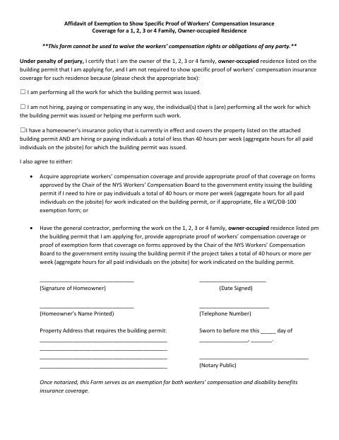 First page of the Homeowners Workers’ Compensation Exemption Affidavit