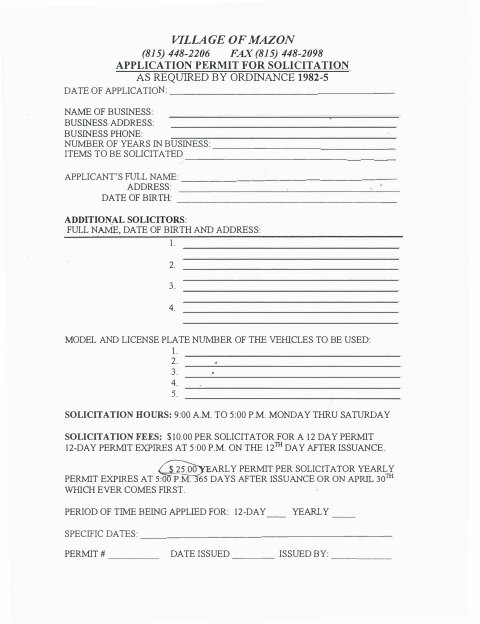 First page of the Solicitation Permit Application