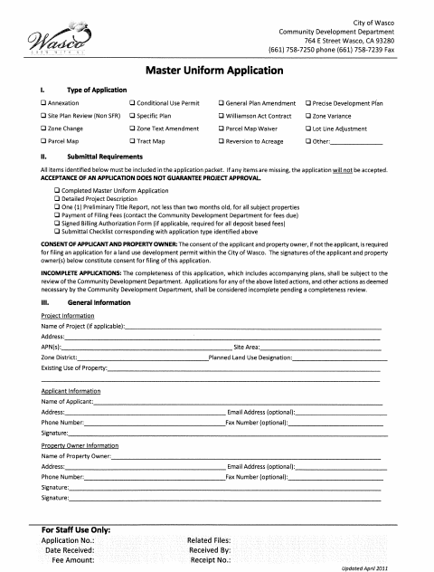 First page of the General Plan Amendment and Zone Change Application