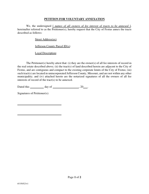 First page of the Petition for Voluntary Annexation