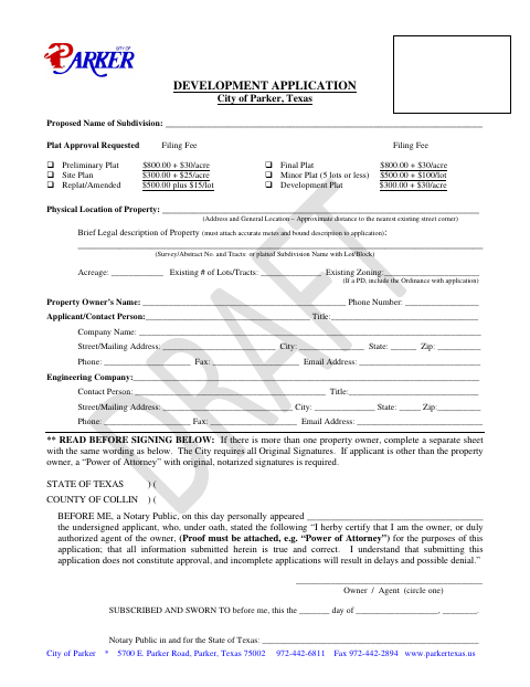 First page of the Development Application