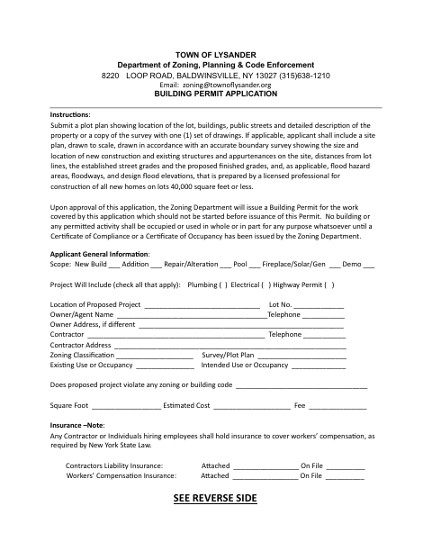 First page of the Building Permit Application