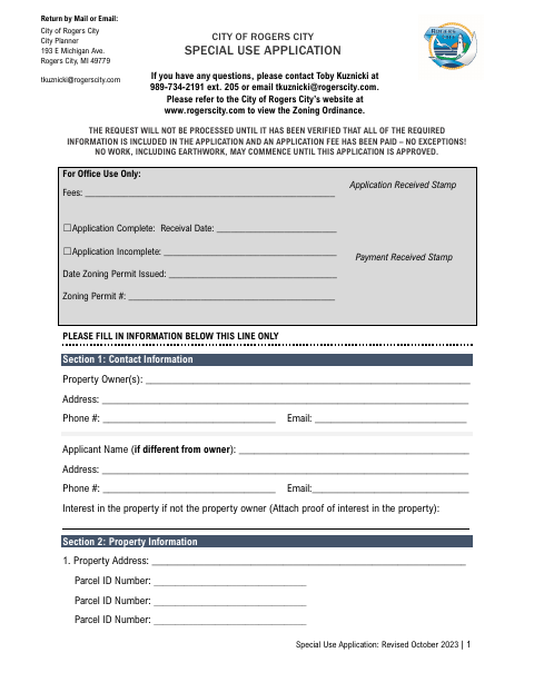 First page of the Special Use Application