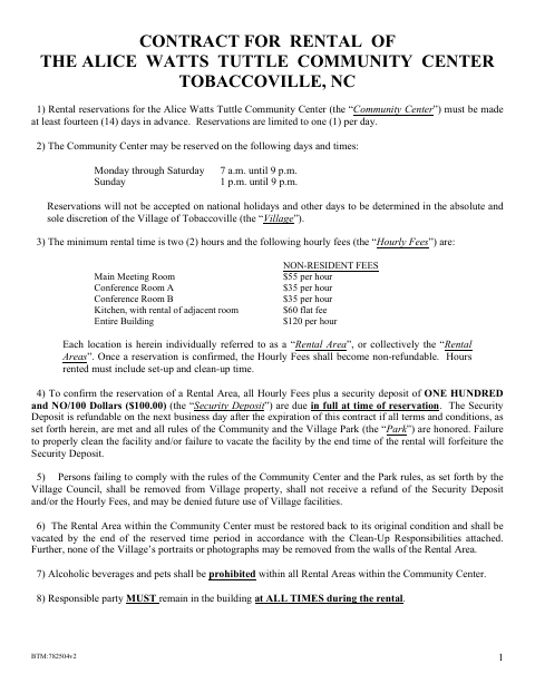 First page of the Contract for Rental of the Alice Watts Tuttle Community Center