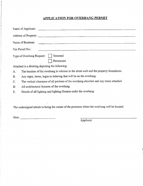 First page of the Overhang Permit Application