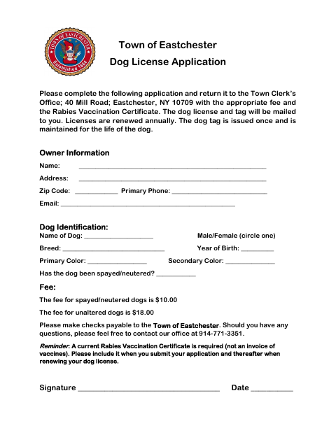 First page of the Dog License Application