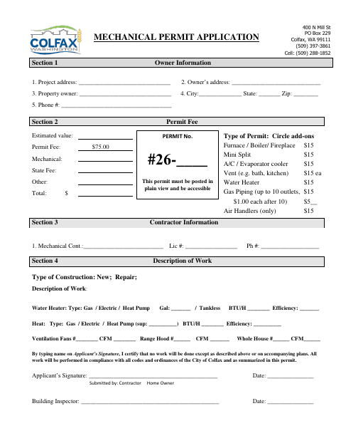 First page of the Mechanical Permit Application