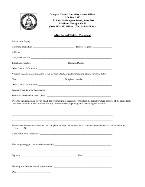 First page of the ADA Formal Written Complaint