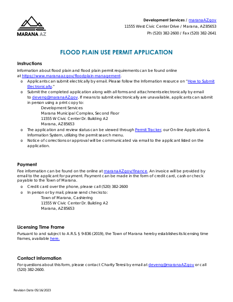 First page of the Flood Plain Use Permit Application