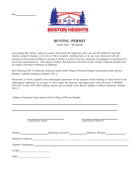 First page of the Hunting Permit 2026–2027 Season