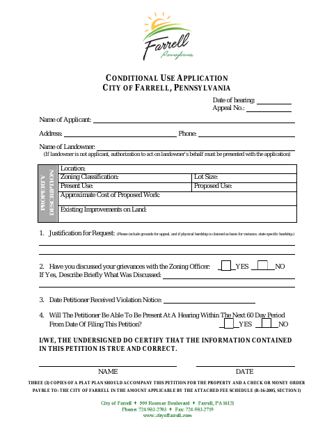 First page of the Conditional Use Application