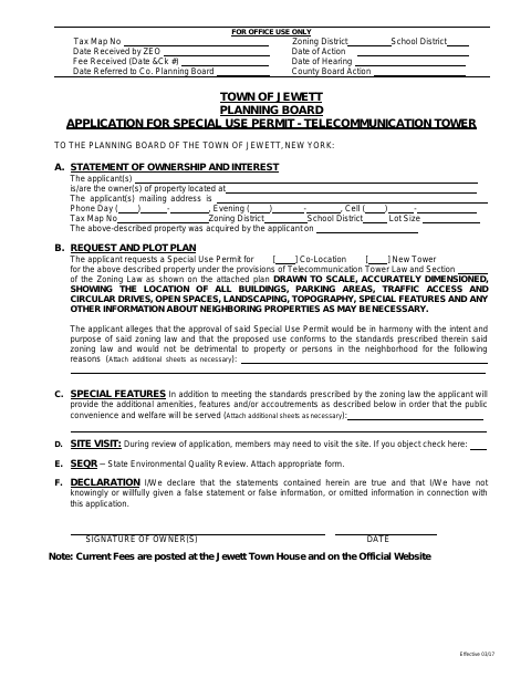 First page of the Telecommunication Tower Special Use Permit Application