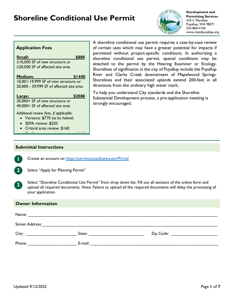 First page of the Shoreline Conditional Use Permit