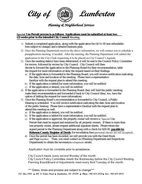 First page of the Special Use Permit Application