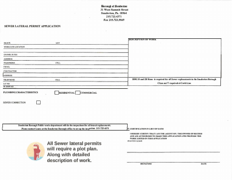 First page of the Sewer Lateral Permit Application