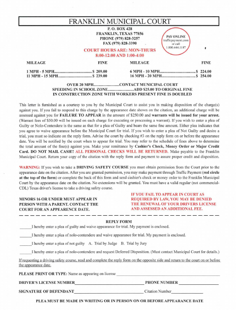 First page of the Court Information Sheet