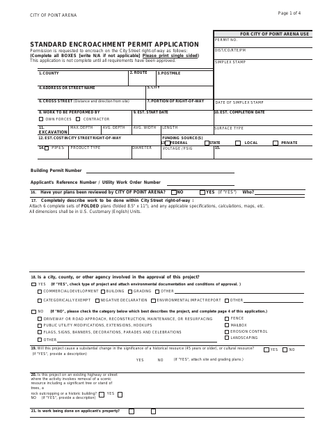 First page of the Encroachment Permit Application