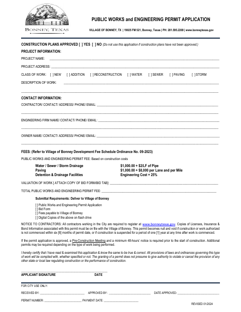 First page of the Public Works and Engineering Permit Application
