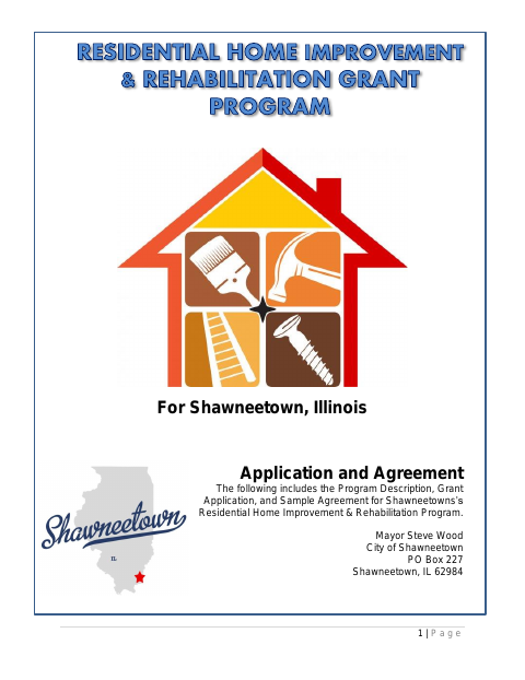 First page of the Residential Home Improvement and Rehabilitation Grant Application and Agreement
