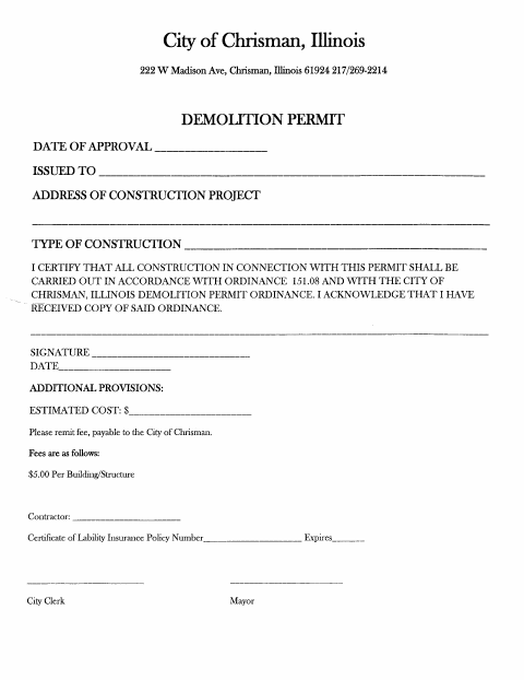 First page of the Demolition Permit